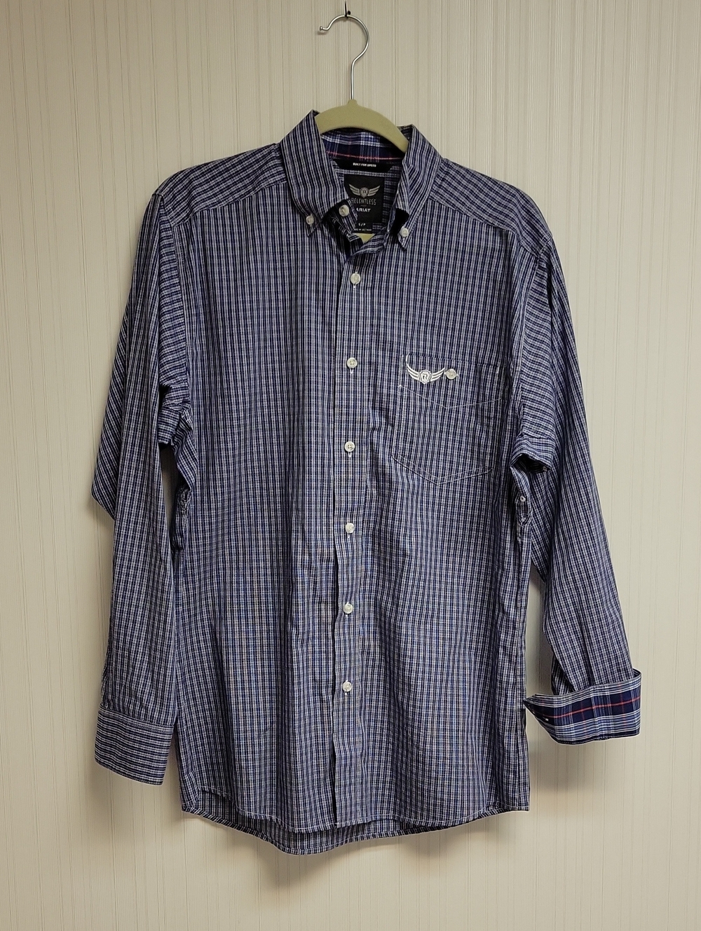 Ariat Relentless Blue Check Button-Down Shirt Small Western Farmhouse Casual